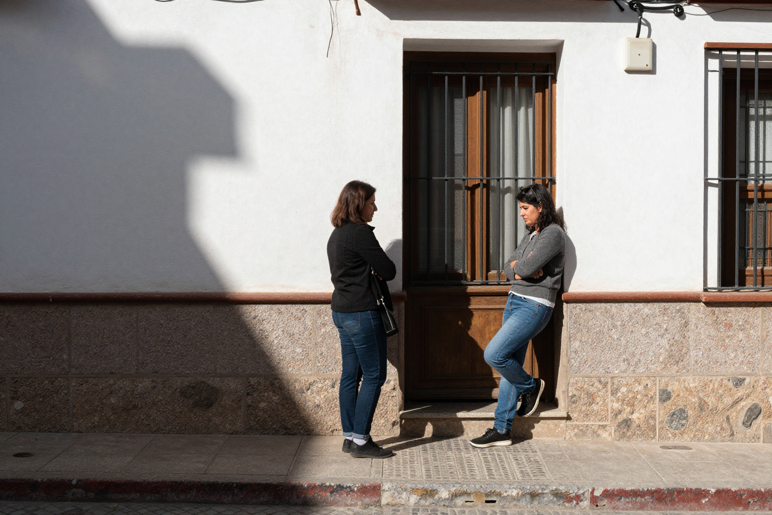 Dos vecinas conversando en la escalera de su comunidad de propietarios