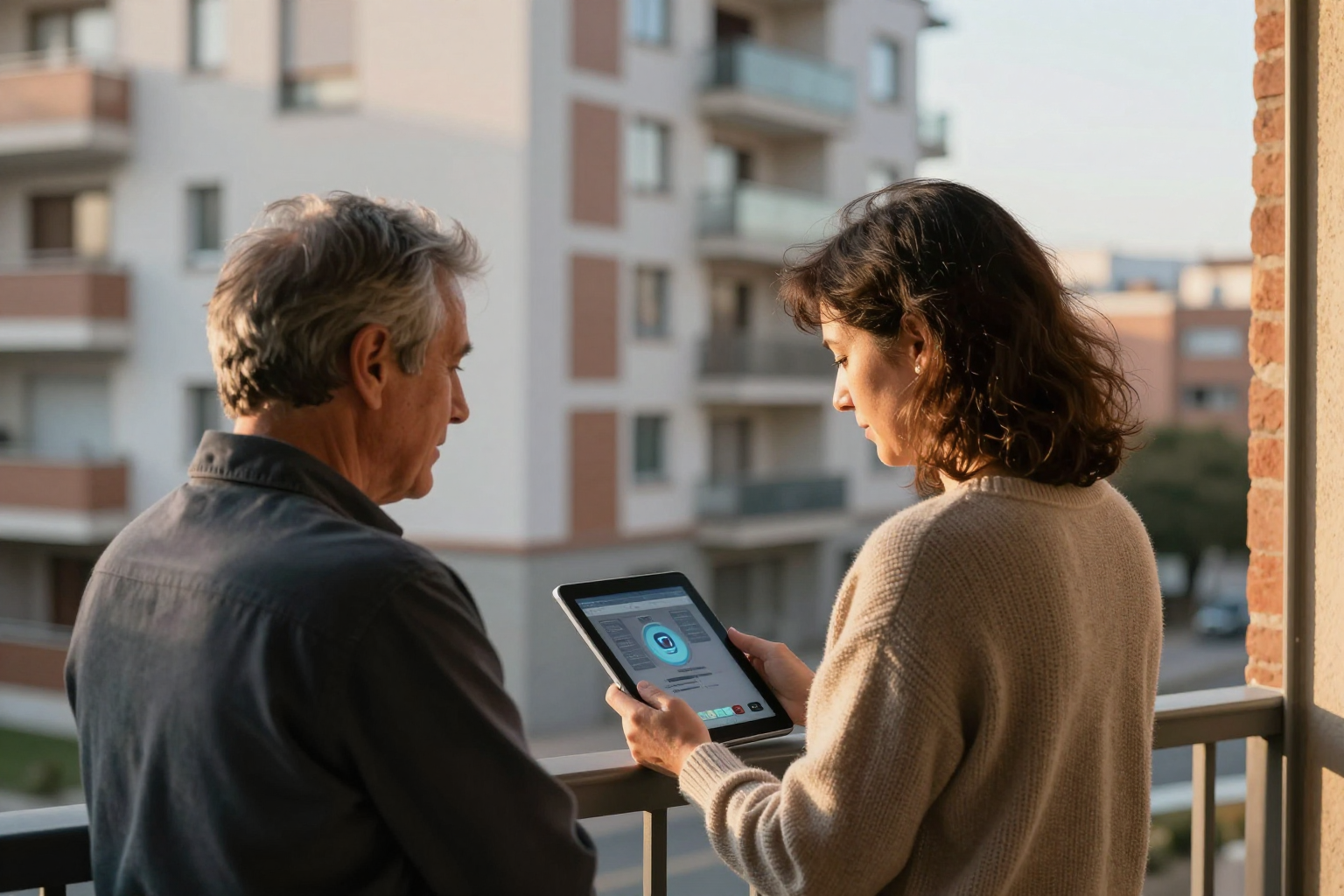Pantalla de app de administración de comunidad de propietarios con inteligencia artificial mostrando gastos, incidencias y junta de vecinos digital