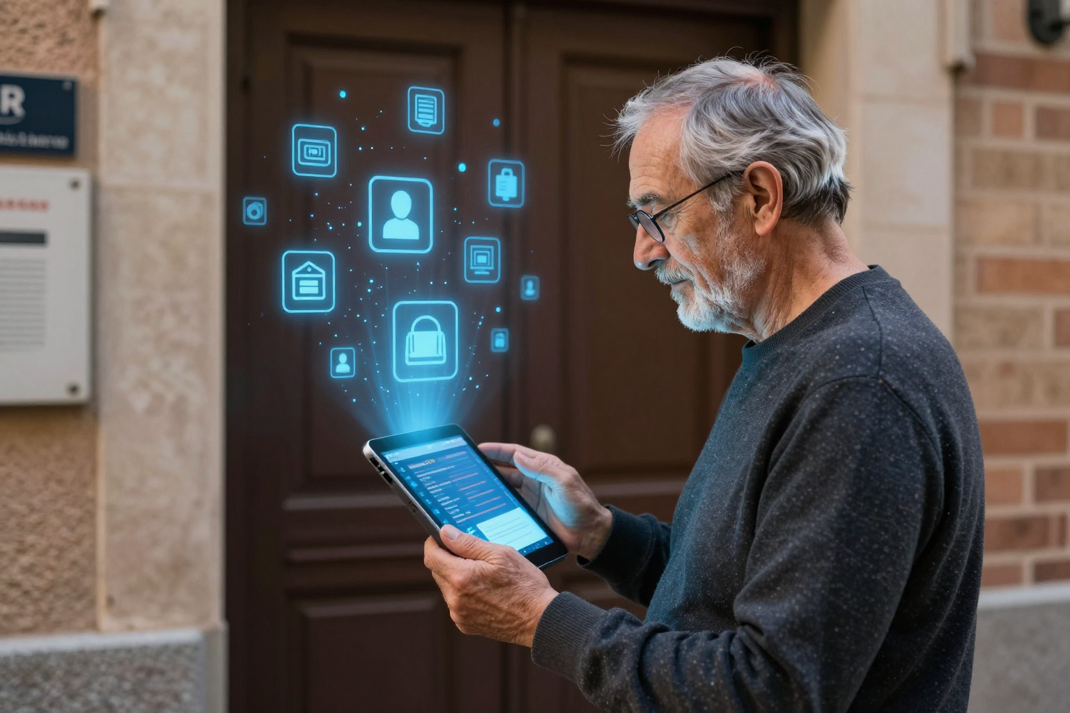 Administrador de fincas usando una app de inteligencia artificial para gestionar una comunidad de propietarios en España