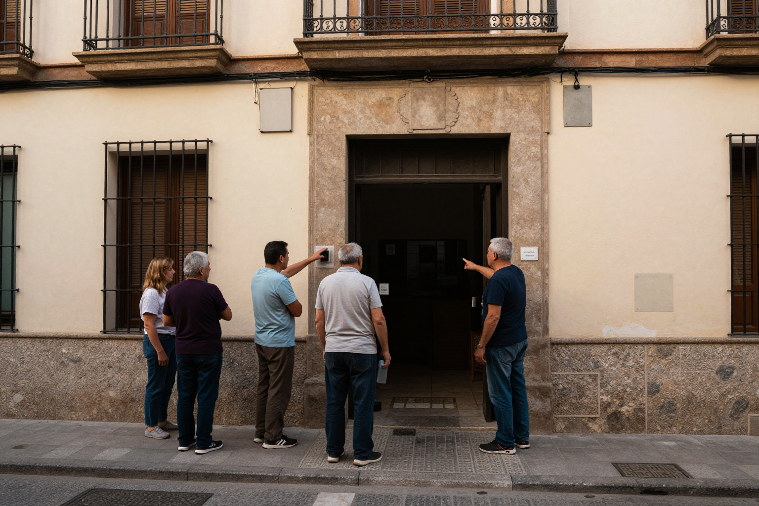 Ascensor moderno instalado en el portal de un edificio residencial de España con vecinos utilizándolo