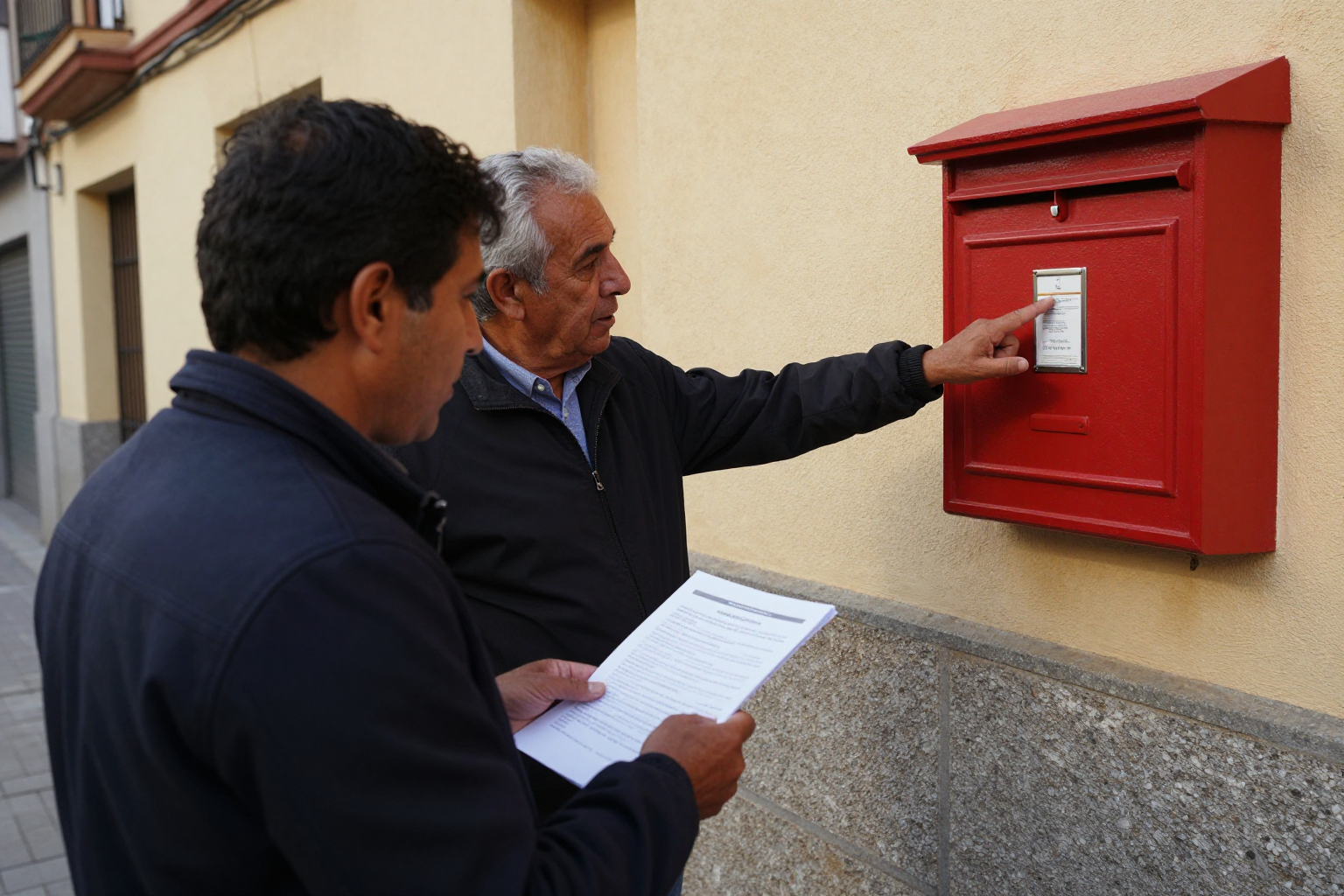 Administrador de fincas revisando documentos de deuda en una comunidad de propietarios