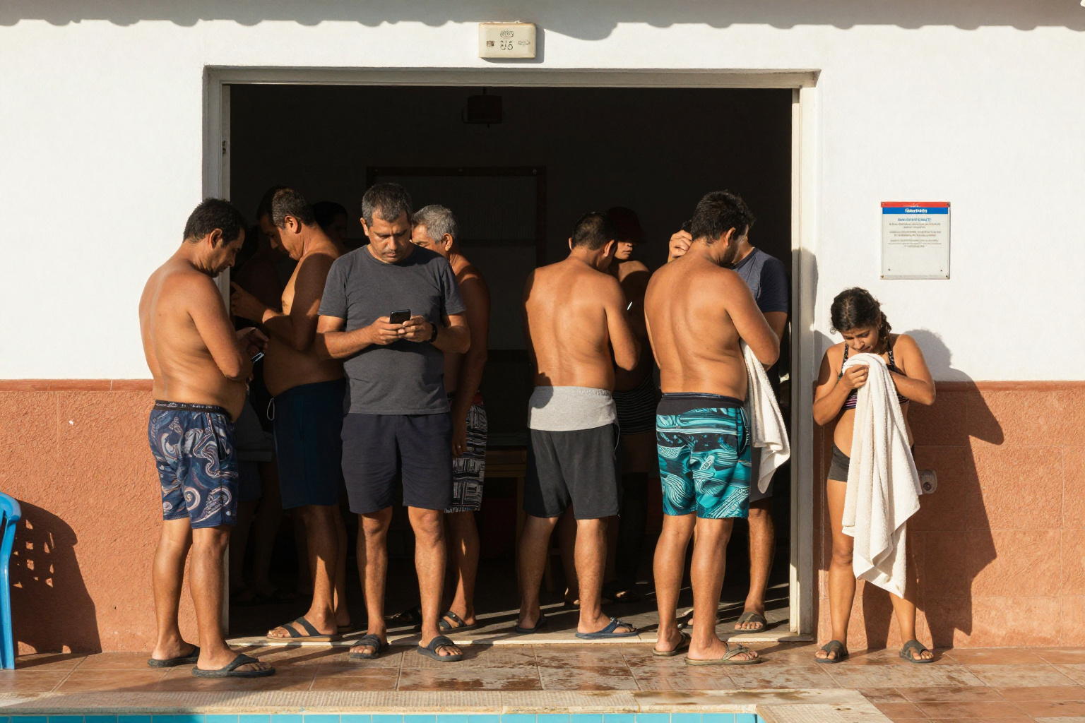 Piscina y jardín de una comunidad de propietarios con vecinos respetando las normas de uso de zonas comunes